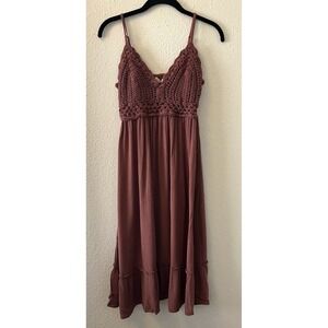 Indulge In Style Womens Midi Dress Size L(Fits Smaller) Crochet Mauve Boho Hippy